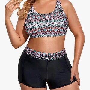 Women's Geometric Print Sports Bra and Shorts Set